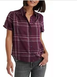 Short Sleeve Lucky Brand Button Up Purple Size L